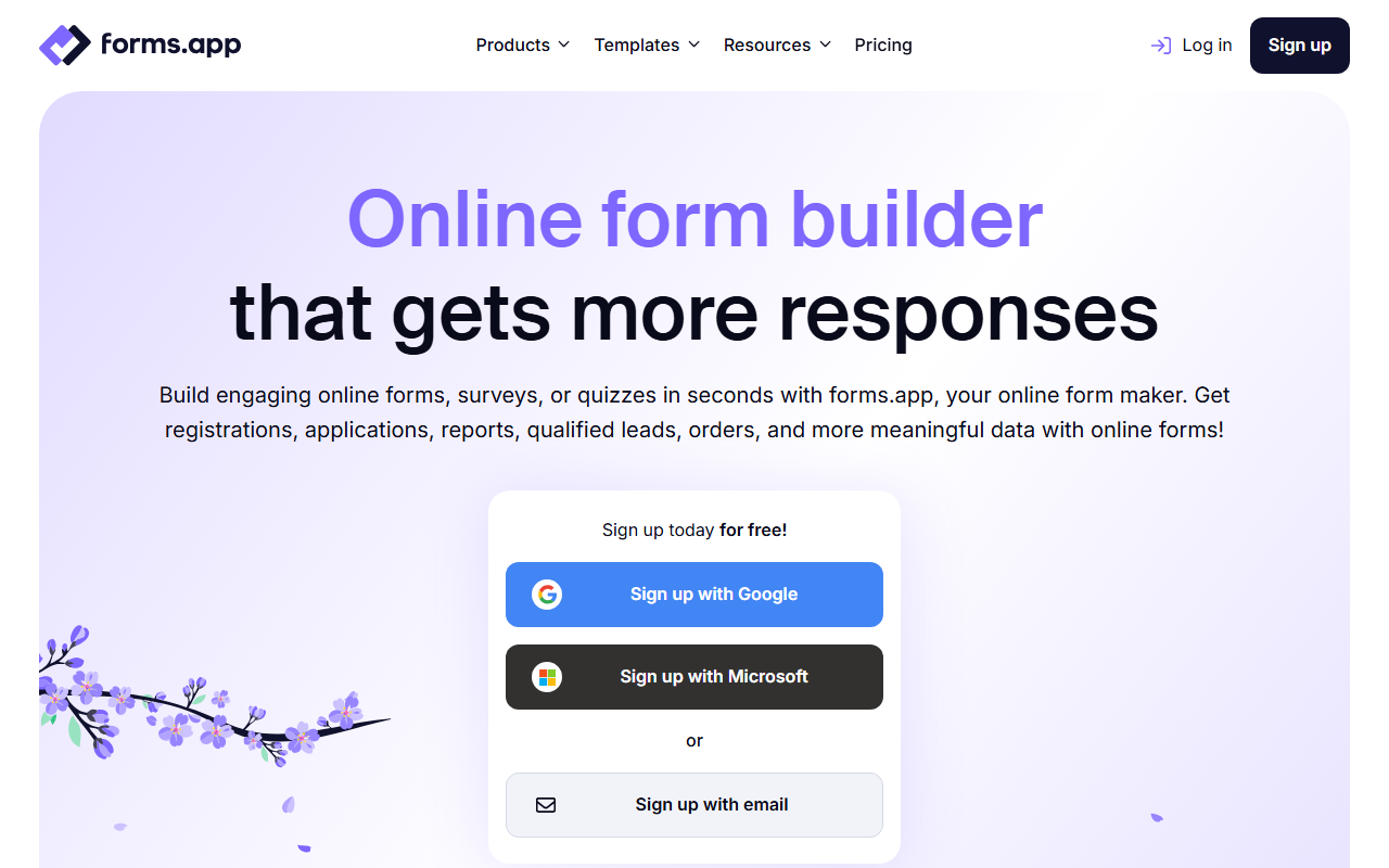 forms.app homepage highlighting online form creation