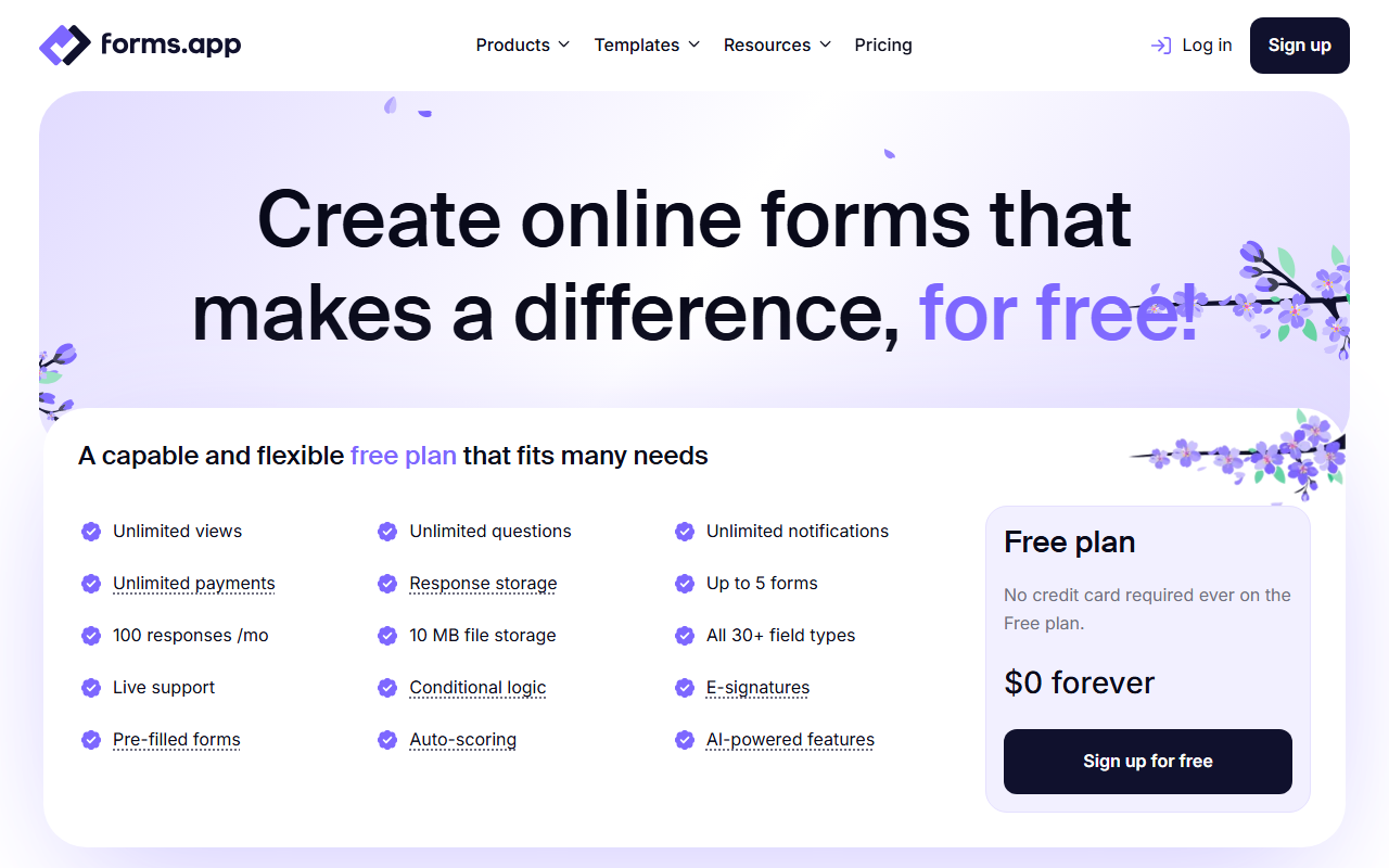 forms.app pricing plans and submission limits