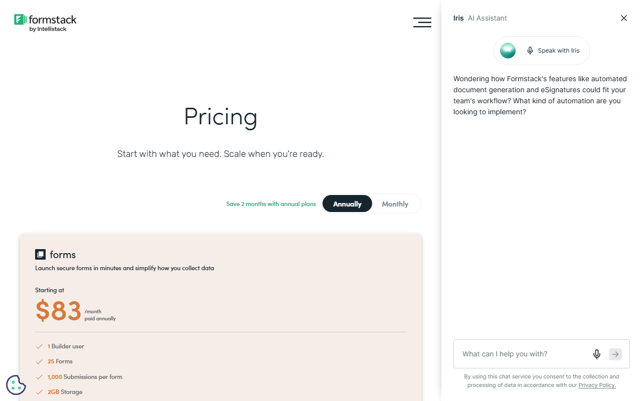 Formstack pricing for Forms, Sign, and platform bundles