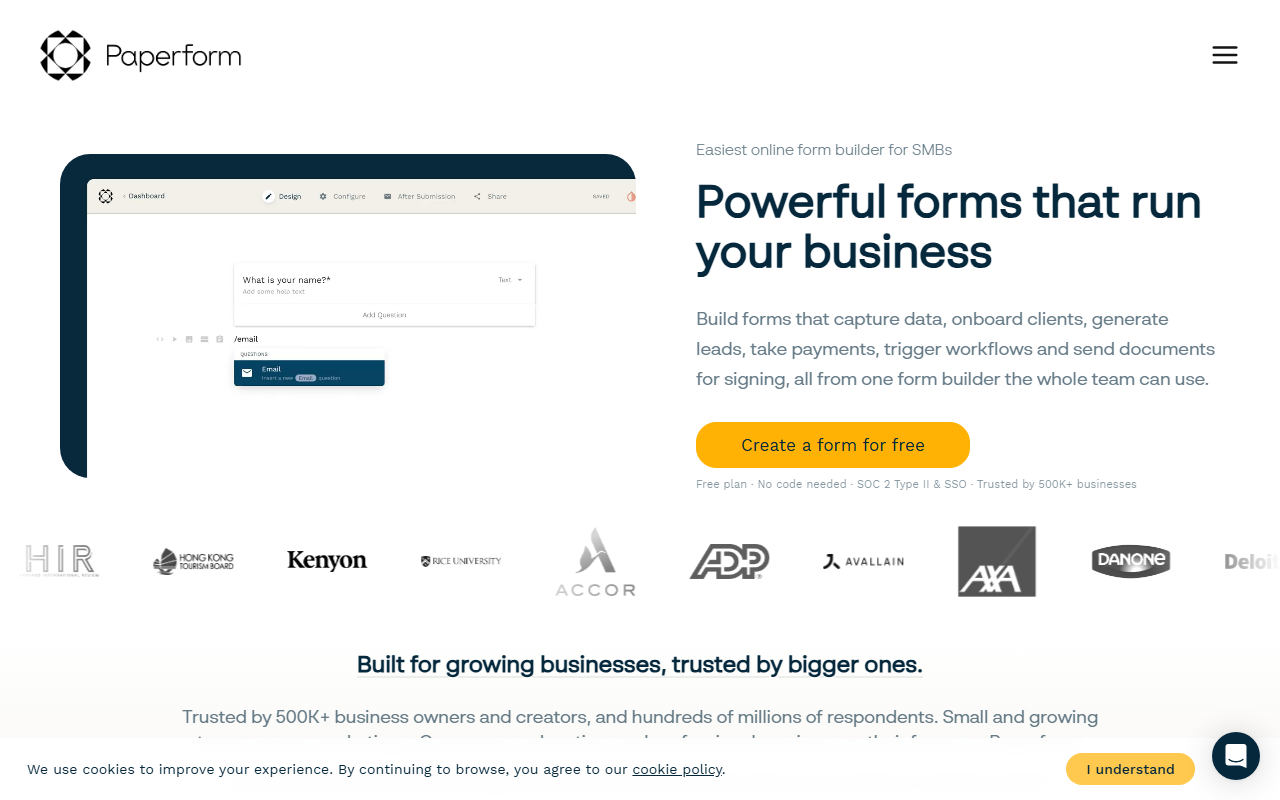 Paperform homepage for beautiful online forms