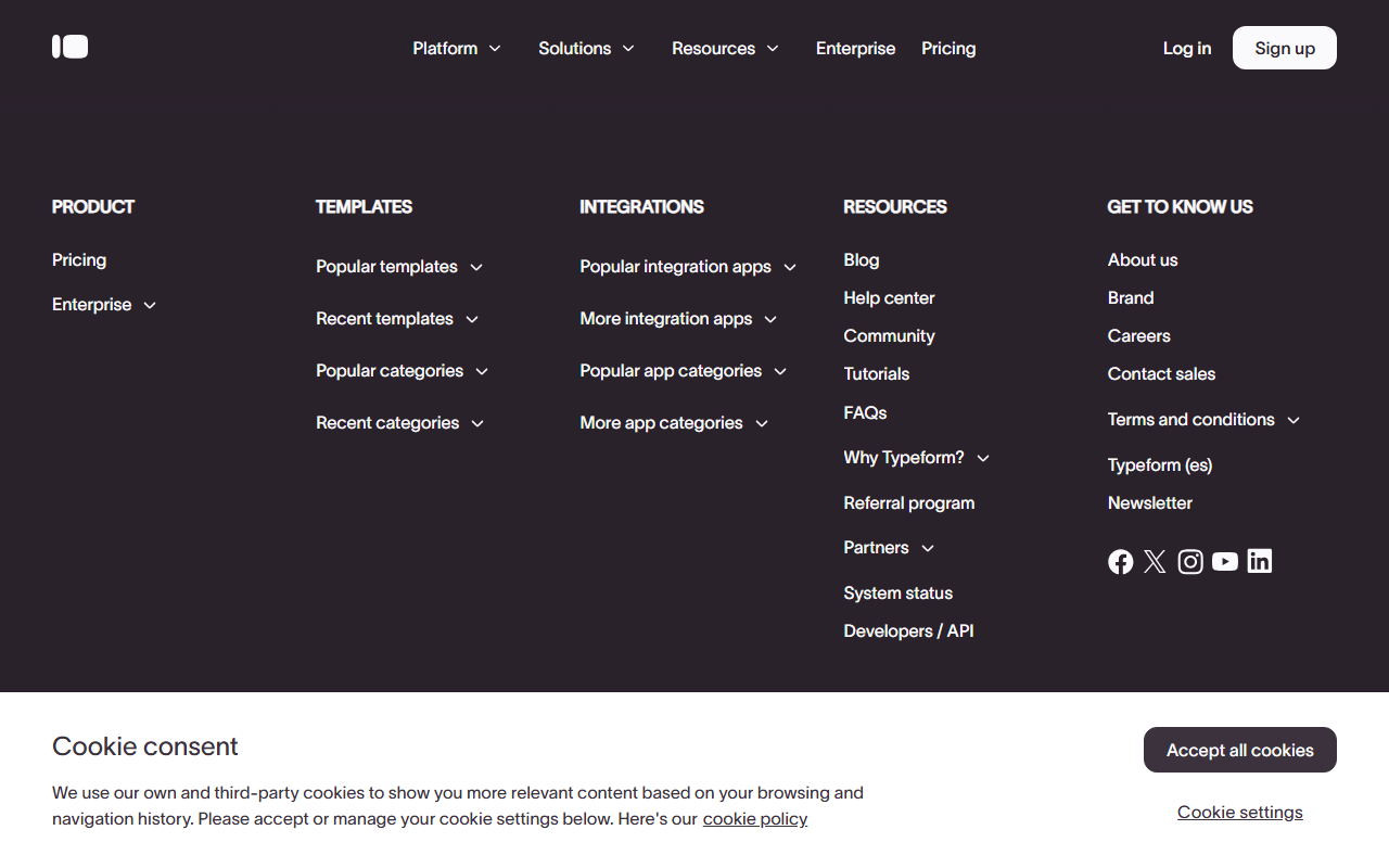 Typeform homepage with conversational form branding