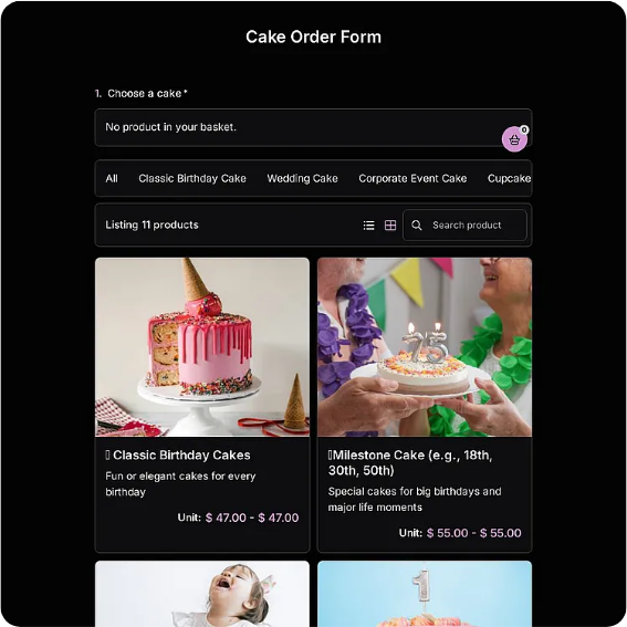 Cake Order Form Template: forms.app