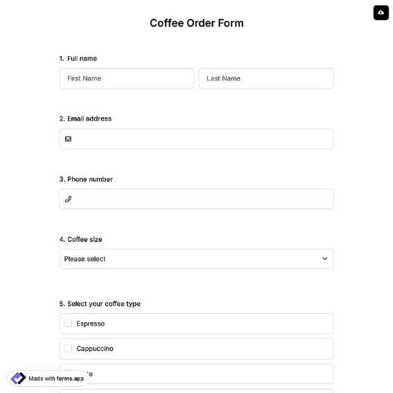 Preview of Coffee Order Form Template