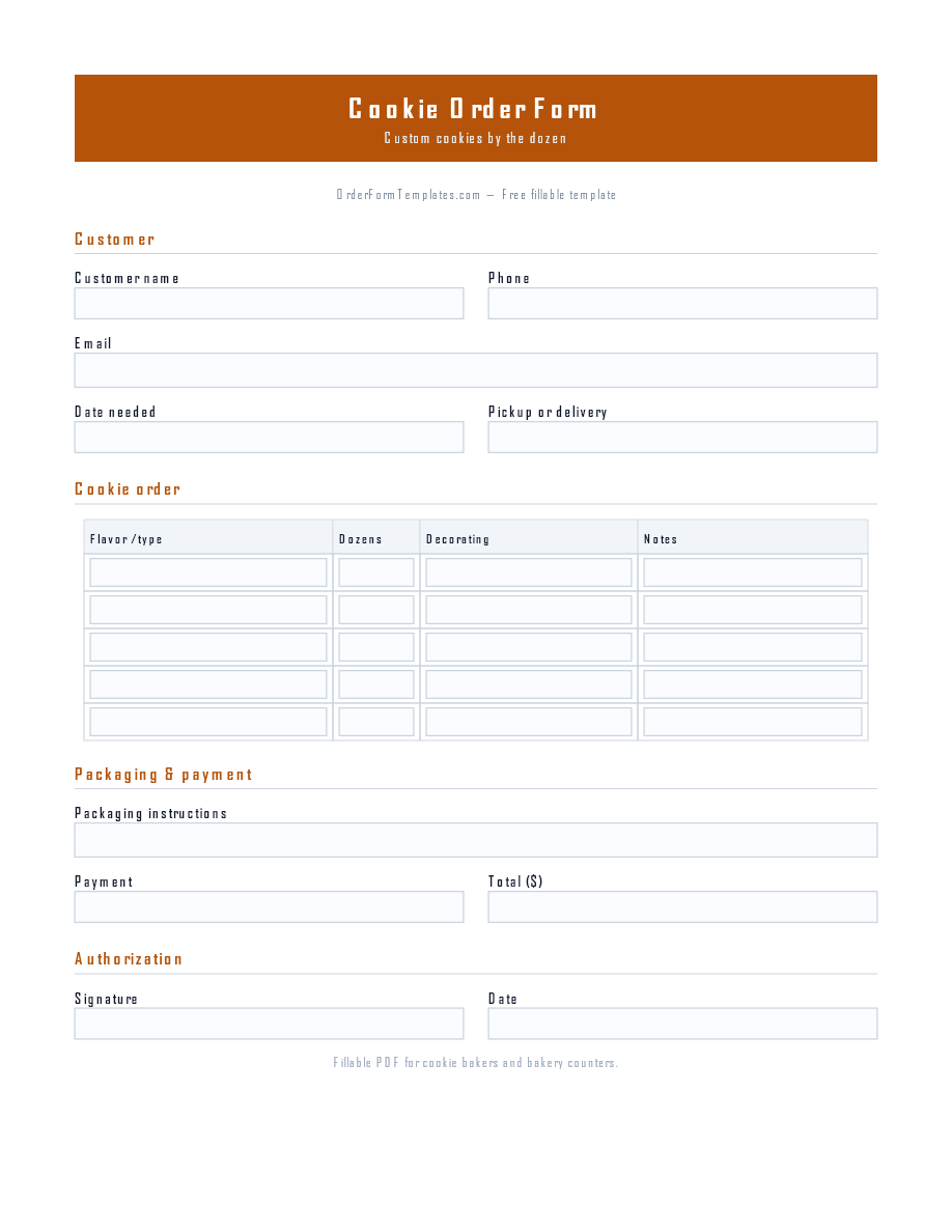 Preview of Cookie Order Form Template (PDF/DOCX)