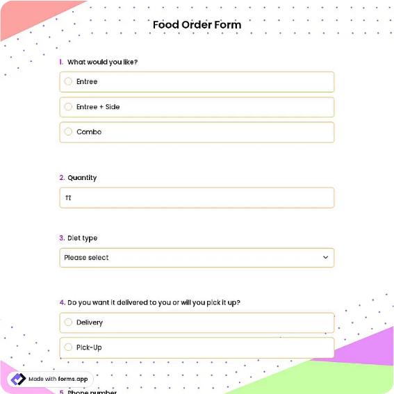 Food Order Form Template: forms.app