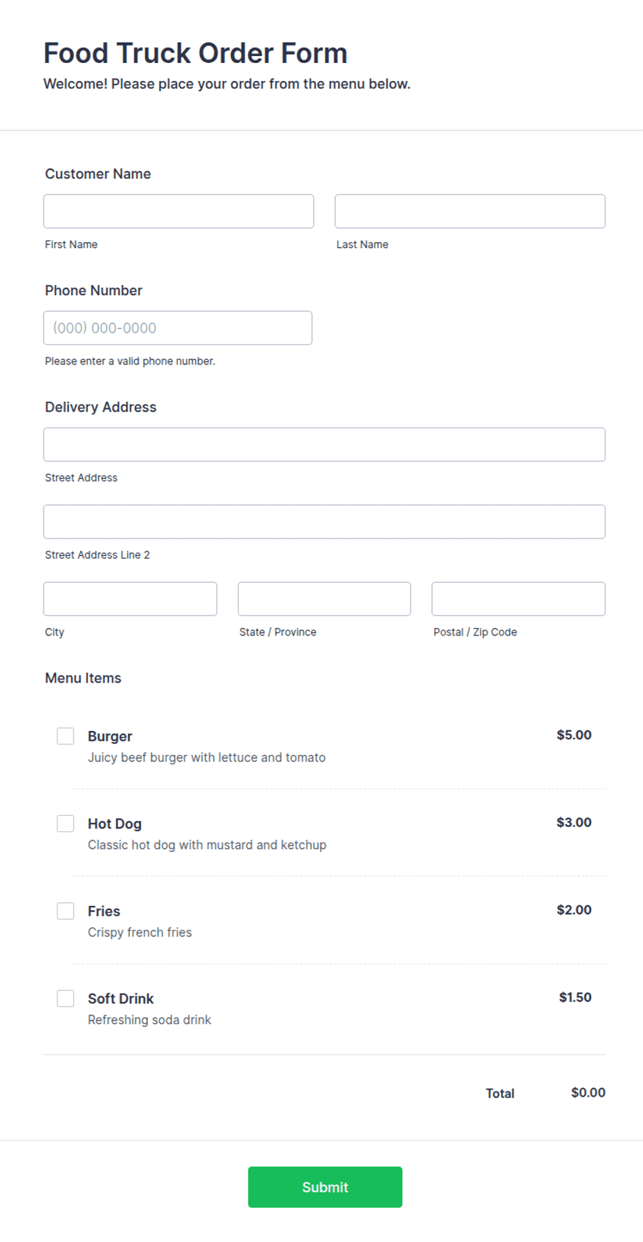 Preview of Food Truck Order Form Template