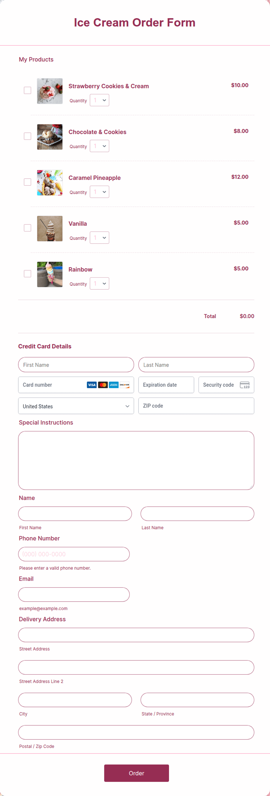 Preview of Ice Cream Order Form Template