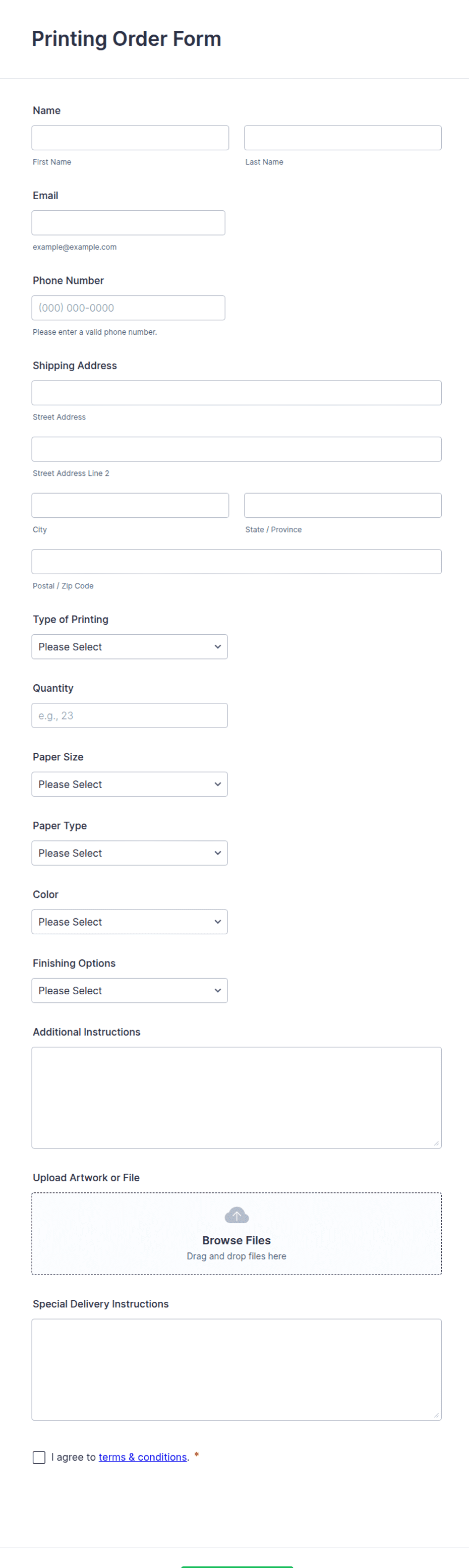 Preview of Print Shop Order Form Template