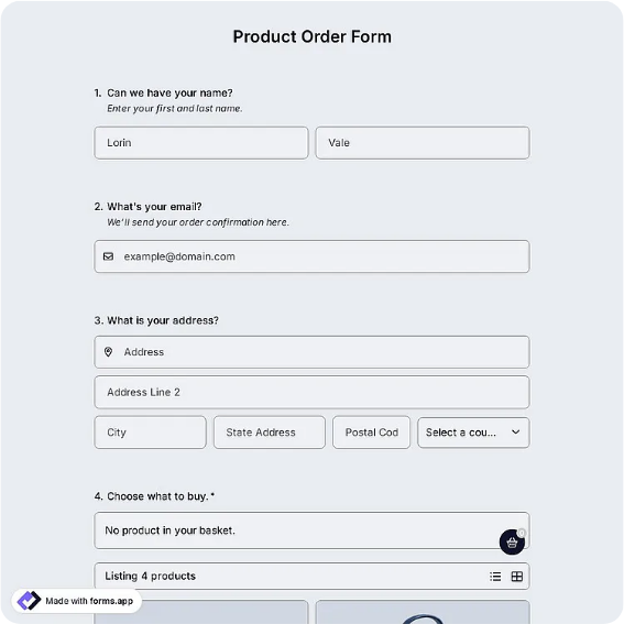 Preview of Sample Product Order Form Template