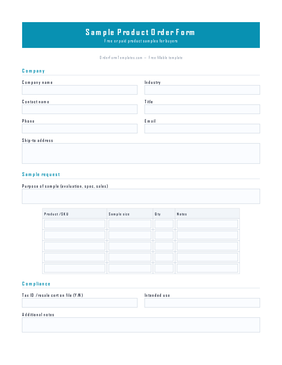 Preview of Sample Product Order Form Template (PDF/DOCX)
